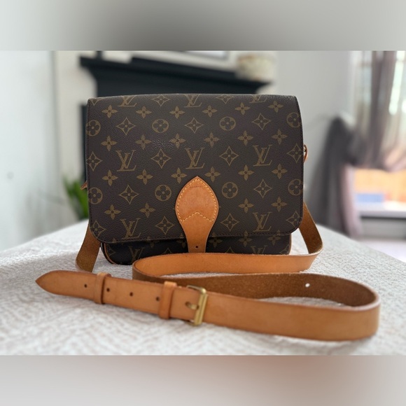 Authentic Louis Vuitton Cartouchiere  Brown Tan Monogram Crossbody Bag - Picture 2 of 16